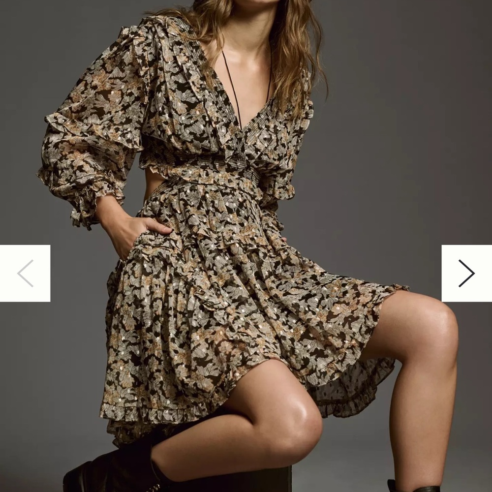 Anthropologie V-neck Ruffle Cut Out Dress Size medium